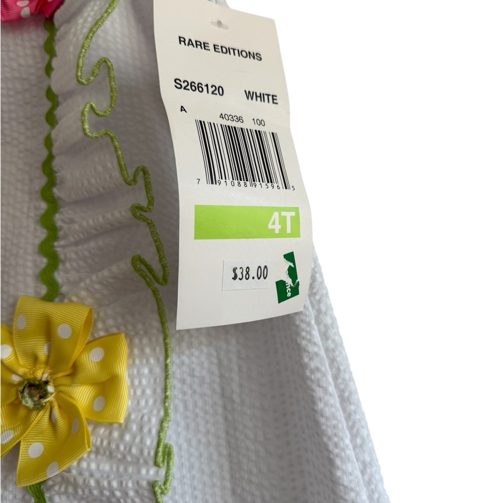 Rare Editions White Tank Dress with Yellow and Green Accents Size 4T NWT - Picture 2 of 3